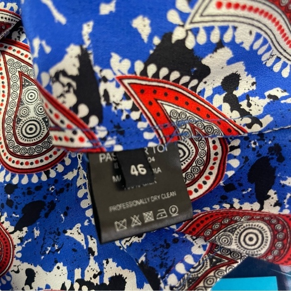 Dodo Bar Or Patti Silk Button Snap Blouse In Blue Paisley Women's Size 46 US L - Picture 5 of 10
